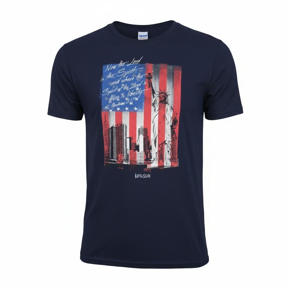 Kerusso Christian T Shirt Mens Large Navy Lady Liberty Patriotic Graphic Tee